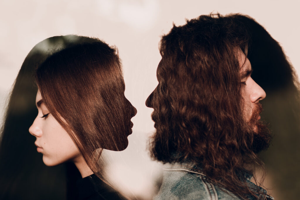 abstract profiles of man and woman